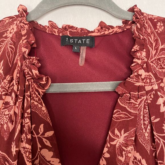 1.State Dress Large Burgundy Pink Floral Tunic Knee Length Fully Lined - Picture 2 of 10